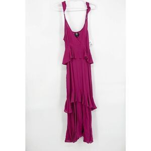 Bobeau Women's Magenta Plum Ruffled Sleeveless Midi Dress Size Medium